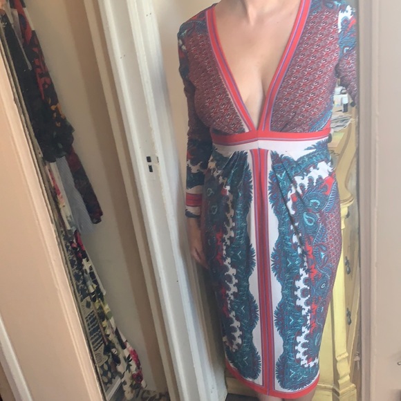 VINTAGE LOW CUT V NECK SEXY MIDI DRESS RUBBER DUCKY PRODUCTIONS INC XS S 2 4 - Picture 8 of 9